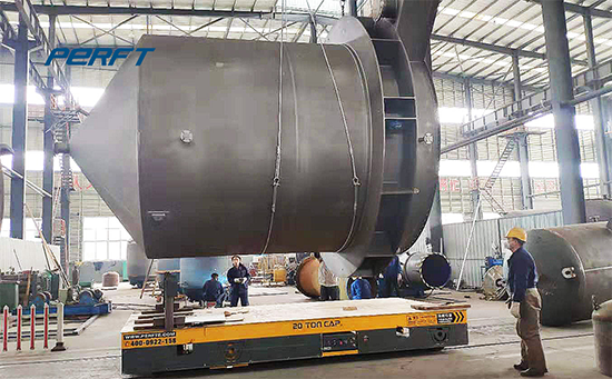 die transfer cart The 20 tons die transfer cart is very suitable for the transportation of large equipment in the workshop. The mold transfer cart in the picture is used by a casting workshop to transport heavy equipment.
